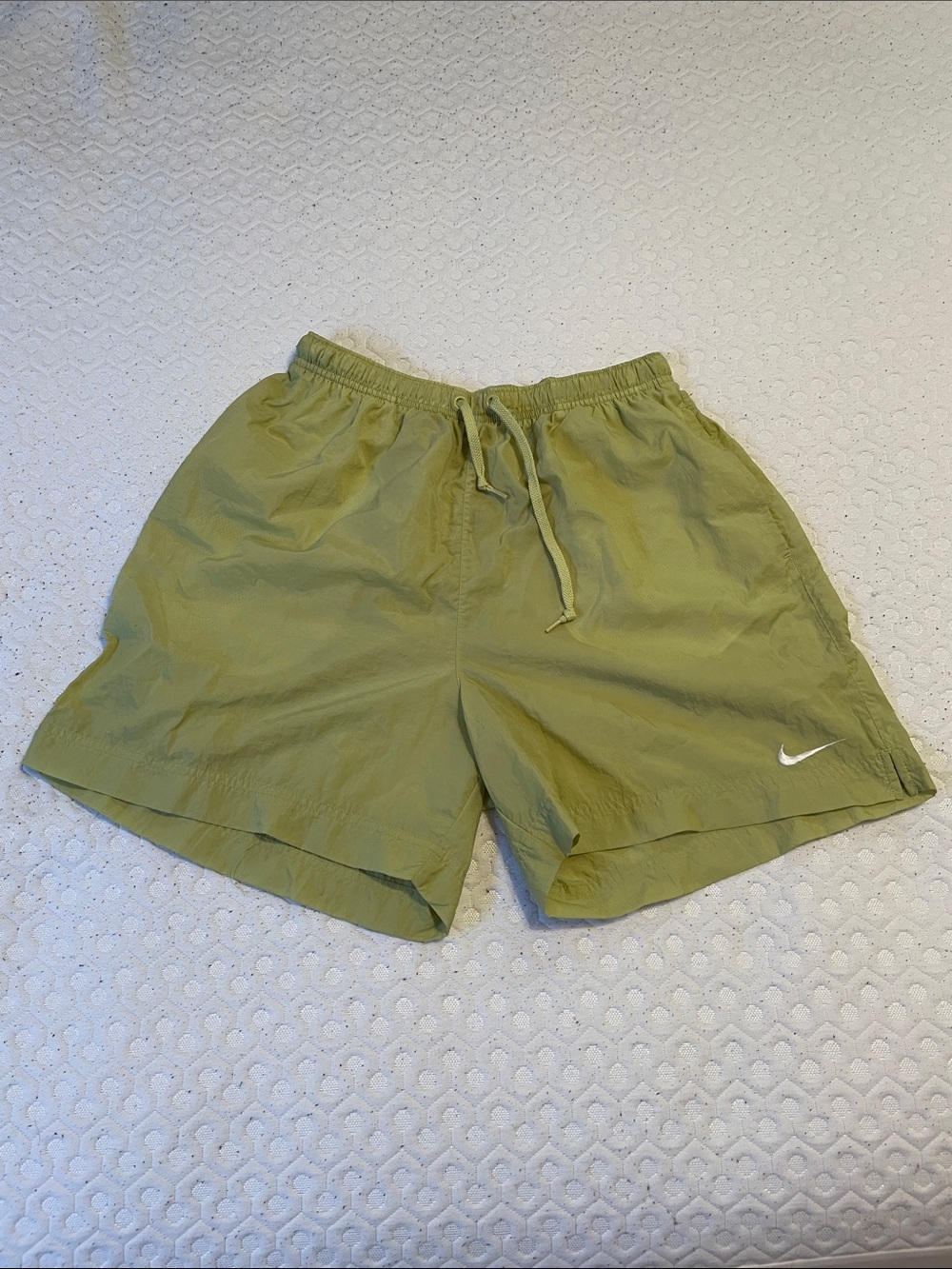 Nike Olive Green Athletic Swim Shorts with White Swoosh